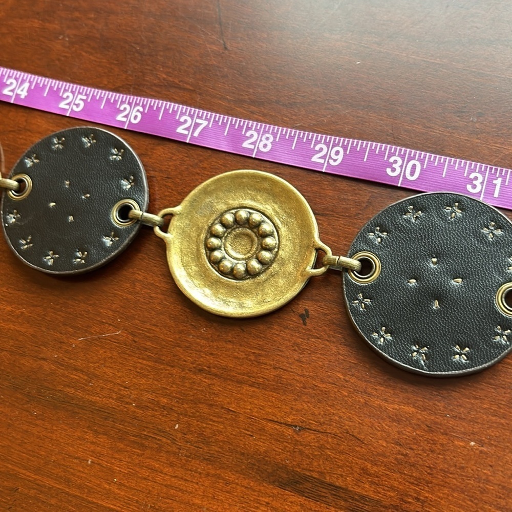 Mixed media belt leather and metal discs lobster clasp 43” adjustable lengths - Picture 10 of 12